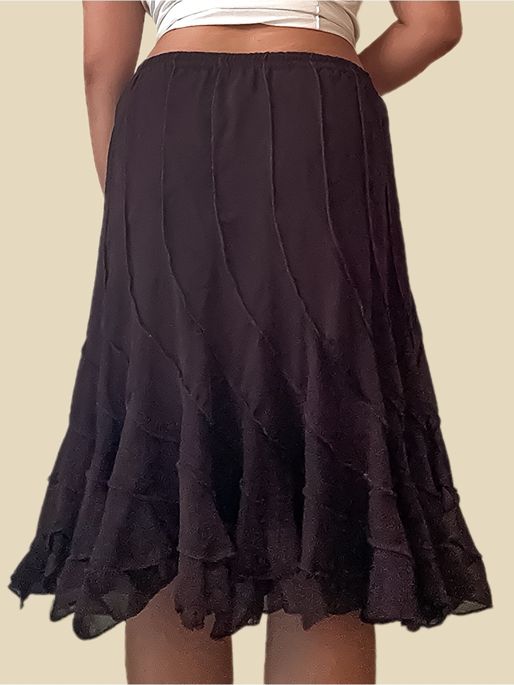1990s Brown Whimsigoth Chiffon Tiered Maxi Skirt - Picture 2 of 2